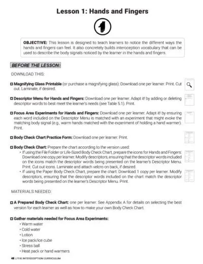 The Interoception Curriculum Lesson 1 - Hands and Fingers