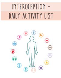 a page with the title "daily activity list" and an outline of a body with different graphics of body parts surrounding it in a circle
